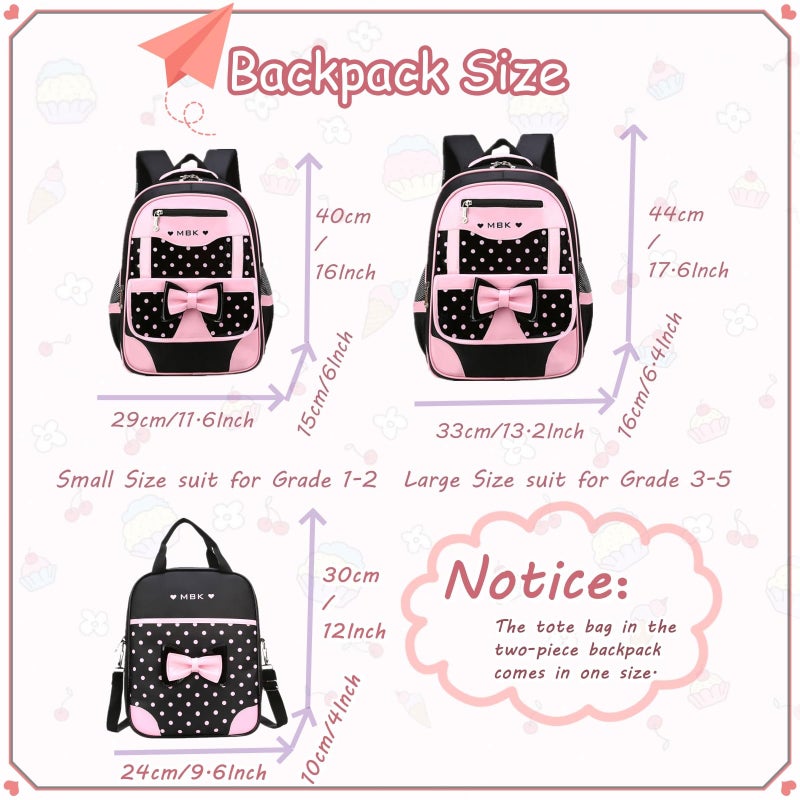 VIDOSCLA School Bags for Girls,2Pcs Bowknot Students Backpack,Elementary Princess Bookbag Sets for School - Image 2